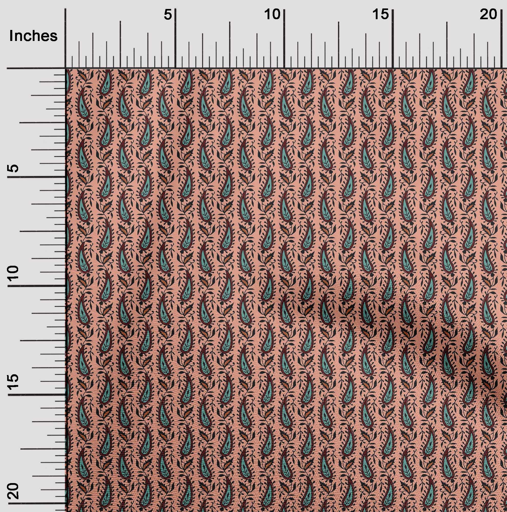 oneOone Silk Tabby Fabric Leaves & Paisley Block Fabric Prints By Yard 42 Inch Wide