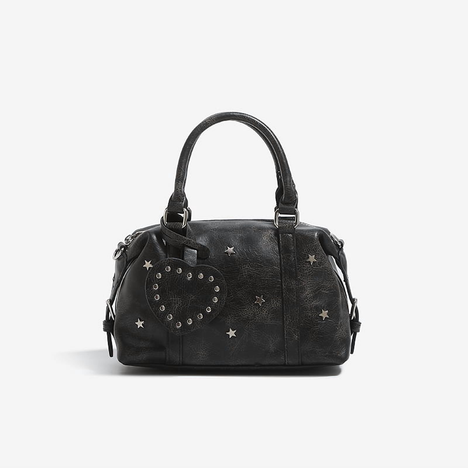 Alikpop wrinkled faux leather mini boston handbag top handle rivet 