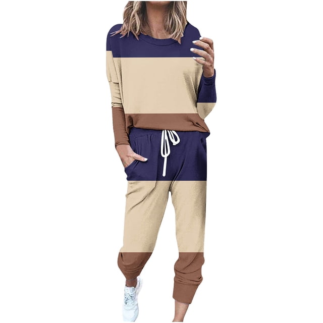 Birdeem Womens Fashionable Loose Printed Long Sleeved Round Neck Drawstring Casual Set
