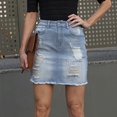 thumbnail image 2 of Jupe Courte Trapèze en Denim Usé pour Femmes, Décontractée, Extensible, Style Confortable, Mini-Jupe Junior, 2 of 4