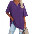 thumbnail image 2 of Plebaso T-Shirts Surdimensionnés pour Femmes à Col en V à Manches Mi-Longues T-Shirts Décontractés Unis Confort Hauts Amples pour Femmes, 2 of 5