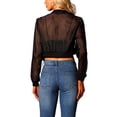 thumbnail image 3 of INSPIRE CHIC Blouson Bomber pour Femmes à Manches Longues Court en Maille Transparente Vestes S Noir, 3 of 7
