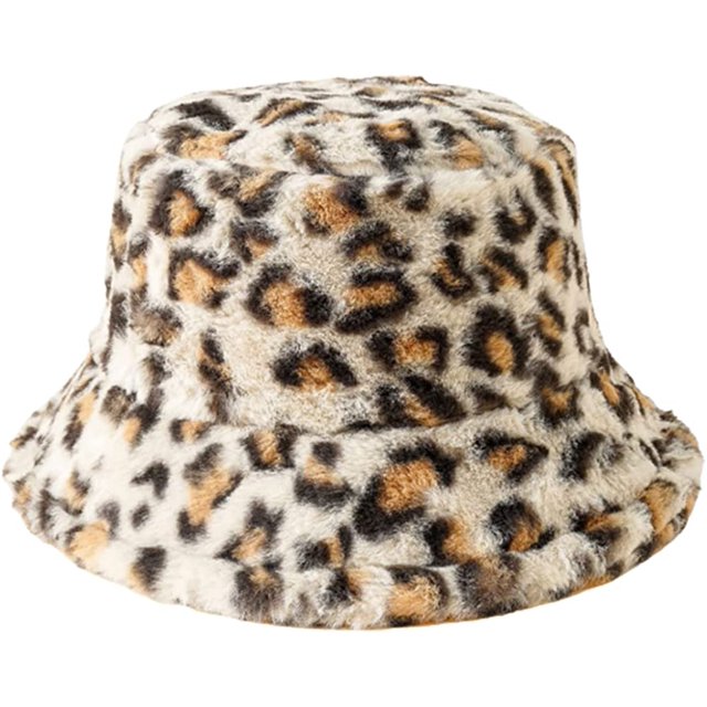 LinYooLi Trendy Winter Unisex Bucket Hats Leopard Warm Soft Fluffy Fisherman Hat Travel Outdoor