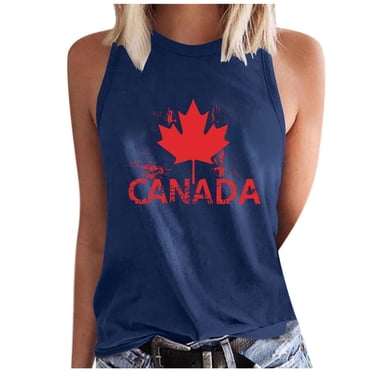 Amzcrzy Tank Top for Women Trendy Maple Leaf Print Canada Day Tank Tops Casual Round Neck Sleeveless Womens Tops Comfortable Summer Camisole Tops for Women
