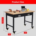 thumbnail image 4 of EDTara Établi de Garage avec Tiroir, Table de Travail en Bois d'Hévéa 48x24 Pouces à Hauteur Réglable avec Roues et Prise de Courant Intégrée, 4 of 7