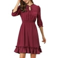 thumbnail image 1 of INSPIRE CHIC Women's Layered Ruffle Hem 3/4 Sleeves Smocked Chiffon A-Line Dress XL Burgundy, 1 of 8