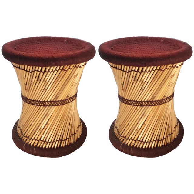Natural Geo Tabouret d'Appoint en Murène (Ensemble de 2) - Brun Tissé à la Main
