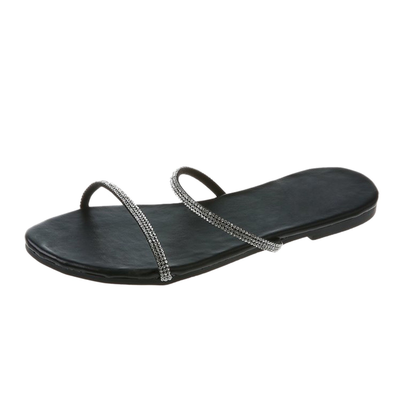 Hyknon Sandals for Women Summer Fashion Plus Size One-Line Rhinestone Casual Flat Sandals Arch Support Comfortable Sandals