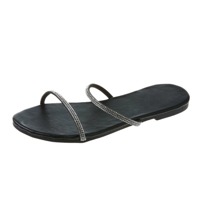 Hyknon Sandals for Women Summer Fashion Plus Size One-Line Rhinestone Casual Flat Sandals Arch Support Comfortable Sandals