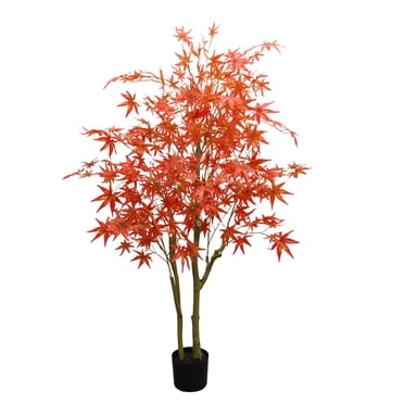 5ft Artificial Maple Tree, Large Faux Tree Soft Silk Autumn Maple Decorative Plant with Plastic Pot for Party Home Living Room Decoration Thanksgiving Harvest