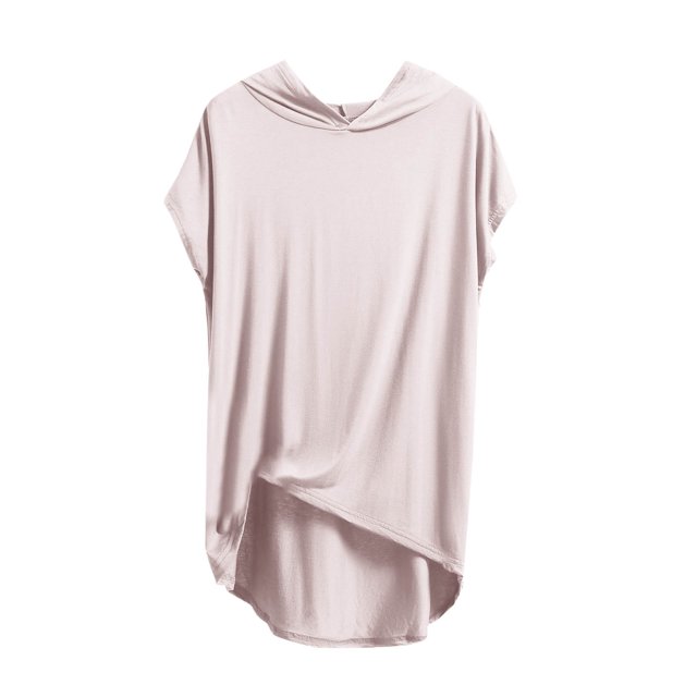 BLVB Chandails à Capuchon Surdimensionnés pour Femmes à Manches Courtes, Hauts de Pyjama en Modal à Capuche, Chemises de Nuit Amples et Confortables pour Détente Décontractée