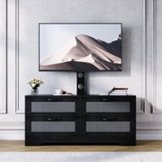 BeesClover 4-Drawer TV Stands for Living Room, Entertainment Center,4-Drawer Wicker-Style MDF TV Stand with Stand, Living Room Furniture,Log