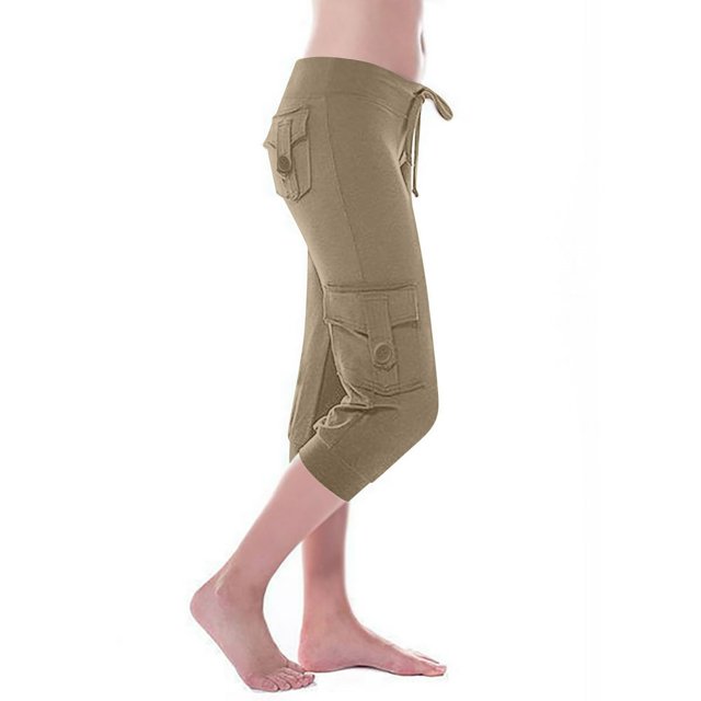 Capri Pants for Women Plus Size Side Pockets Cargo Pants Elastic Drawstring Casual Cropped Pants