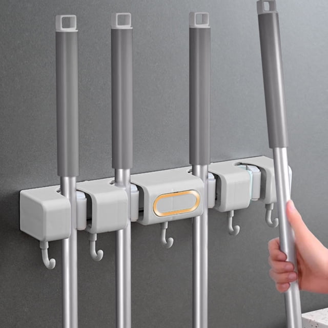 Aursykel Wall Mounted Mop Rack Organizer 4 Slots Easy Install for Kitchen Laundry Room Garden Garage Storage Space Storage Long Lasting Heavy Duty Tool Holder