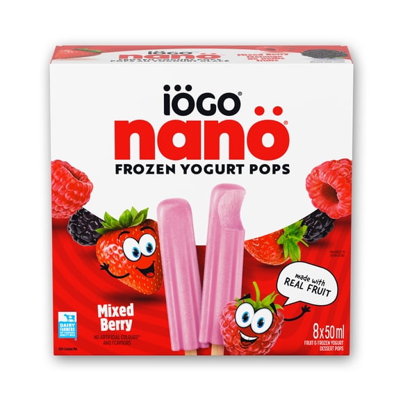 IÖGO Nano Frozen Yogurt Pops, Mixed Berry, Real Fruit & Dairy, 45 Calories Per Pop, 8 x 50 ml