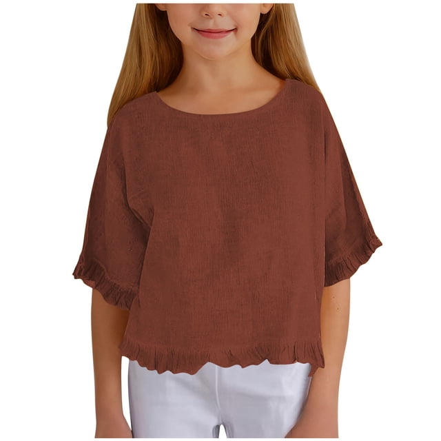 RXIRUCGD 2025 Vêtements d'Été pour Enfants Nouveaux T-Shirts d'Été pour Enfants Manches Raglan Manches Courtes T-Shirt Graphique Col Rond T-Shirt Filles Haut Décontracté