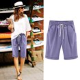 thumbnail image 2 of Timegard Shorts for Women Elastic Waisted Drawstring Solid Color Summer Casual Half Pants with Pockets, 2 of 3