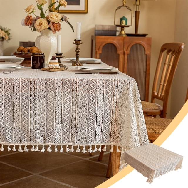 Yhmxh Kitchen Gadgets Elegant Retro Geometric Lace Tablecloth White Tassel Design Suitable For Home Decoration And Protection Items For Various Occasion Kitchen Aid Attachments Kitchen Accessories