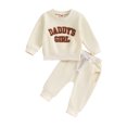 thumbnail image 1 of Faithtur Baby Girl 2Pcs Fall Outfits Fuzzy Letter Embroidery Long Sleeve Sweatshirt + Pants Set Toddler Spring Clothes, 1 of 9