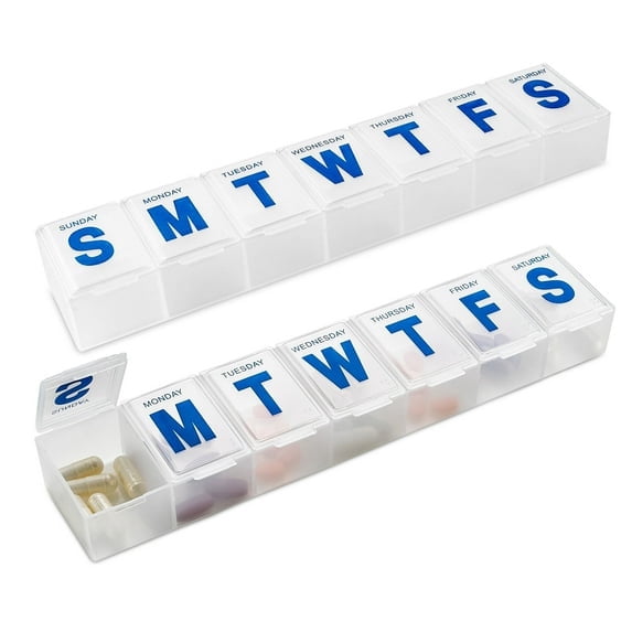 (2 Pack) MEDca 7-Day Extra Large Plastic Pill Organizer, Weekly Pill Planner, Frosted