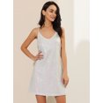 thumbnail image 2 of INSPIRE CHIC Robe d'Halloween pour Femme Paillettes Scintillantes Col en V Bretelles Ajustables Robe de Bal Courte Argent-Blanc Rose P, 2 of 6