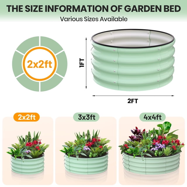 GloryStar Lot de 2 Bacs de Jardin Surélevés Ronds Galvanisés - Tailles 2 Pi/3 Pi/4 Pi - Plate-Bande Extérieure pour Fleurs et Légumes - Conception Robuste et à Fond Ouvert