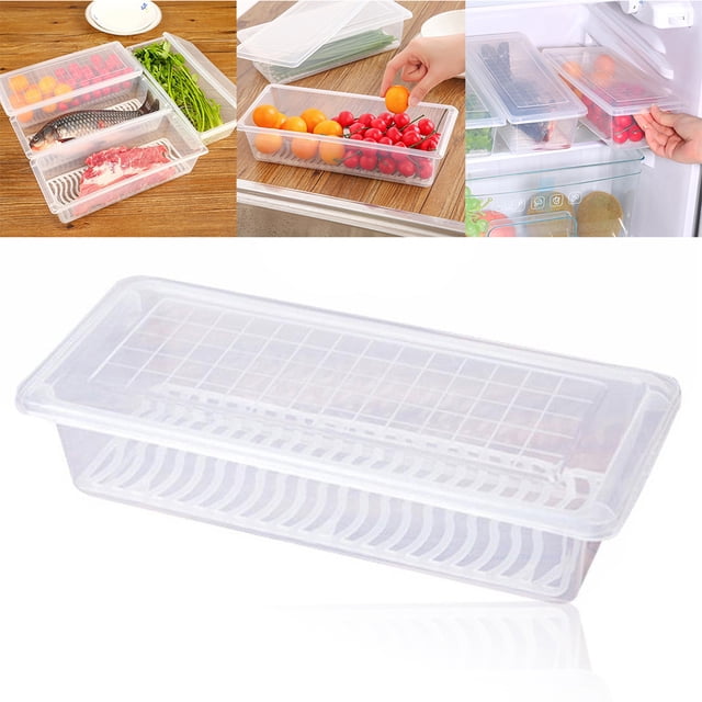 Freezer Container Clear Food Storage Container with Drain Plate & Lid for Fish