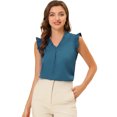 thumbnail image 1 of INSPIRE CHIC Blouse de Travail Sans Manches à Volants pour Femme, Col en V, Haut, m Bleu Paon, 1 of 5