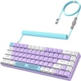 thumbnail image 1 of HAOAN T8 Clavier de Jeu 60 % 68 Touches Compact Mini Clavier Mécanique Filaire avec 18 Commutateurs Bleus Rétroéclairés RVB Chroma Câble de Clavier Bobiné USB-C pour PC Portable Mac XBOX - Bleu Blanc, 1 of 8