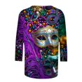 thumbnail image 5 of Penkiiy T-shirt Blouse Décontractée à Manches 3/4 et Col Rond pour Femmes, Impression Mode Mardi Gras, 2TG Multicolore, 5 of 5