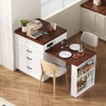 thumbnail image 3 of Noble House Horizon Kitchen Island on Casters,Extendable Dining Table with LED Lighting & Power Strips,Bar Buffet Table,Creamy White + Walnut, 3 of 16