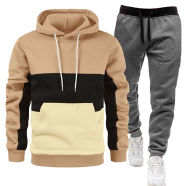 Ediodpoh Men's Suits 2024 Men's Tracksuit 2 Piece Hooded Athletic Sweatsuits Casual Running Jogging Sport Suit Sets Track Suits Mens Khaki L