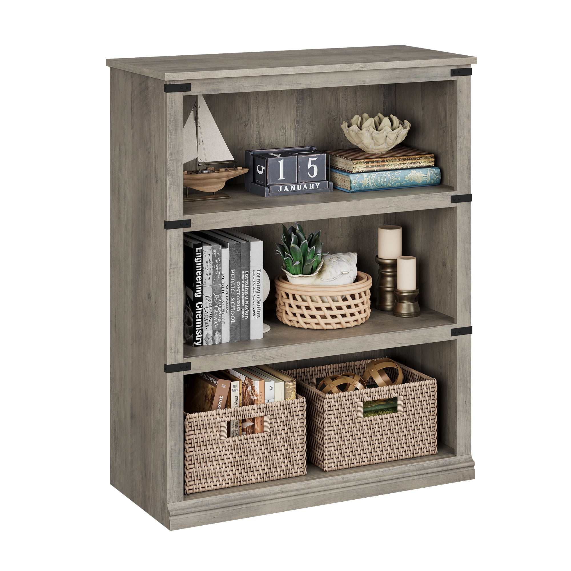 2025 New 5 Tier Bookcase, Farmhouse Book Shelf with Storage, 67.4 Inch Tall Open Display Bookshelves, Wooden 5 Shelf Bookcase for Living Room, Bedroom