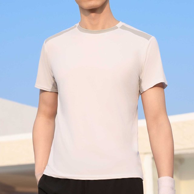 Styesk T Shirts for Man Solid-Color Casual Elastic Sports Short Sleeved Round-Neck Blouses