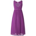 thumbnail image 2 of TDAO Robe en Chiffon Sans Manches Col en V Perlée Mariage Demoiselle d'Honneur Soirée Bal Robe de Bal Formelle Violette 14, 2 of 7