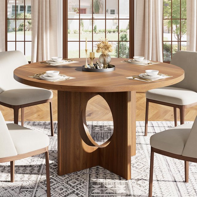 Round Dining Table for 4-6 People, 47'' Dining Room Table with Wooden Pedestal Base, Dinner Tables, Circle Kitchen Tables for Dining Room, Kitchen, Living Room (Table Only)