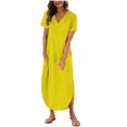 thumbnail image 1 of FAIWAD Robe T-Shirt Maxi pour Femmes Décontractée Ample à Col en V à Manches Courtes Fendue Robe d'Été de Plage avec Poche, 1 of 8