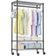 thumbnail image 3 of M MZG Garment Rack Adjustable with Hanging Rod Garment Rolling Closet Organizer Rack with Wheels, Heavy Duty Clothes Rack, Black, 15.7" D x 29.5" W x 74.5" H, 3 of 7