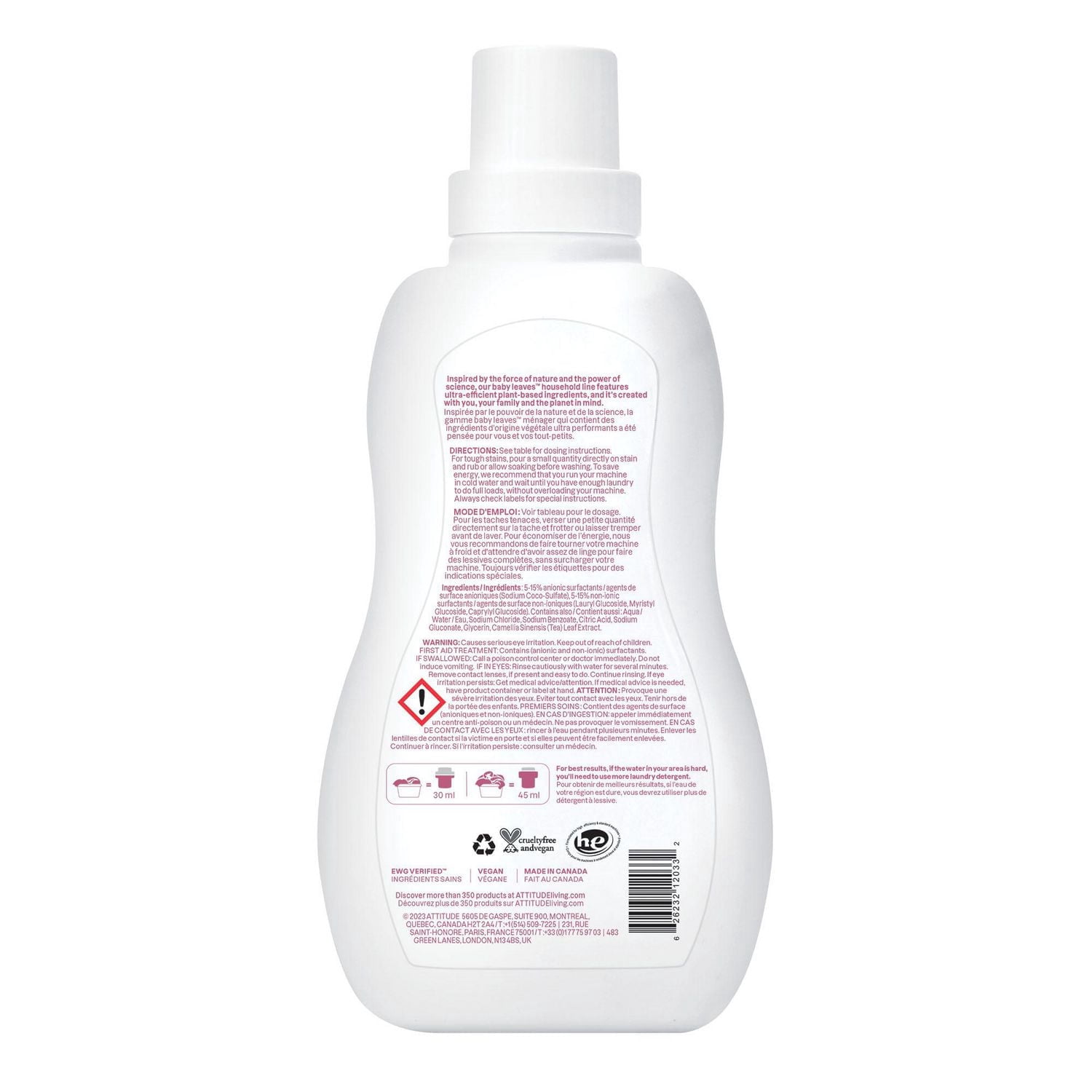 ATTITUDE baby leaves, Laundry Detergent, Unscented, 1.04 L