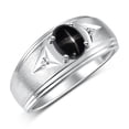 thumbnail image 3 of RYLOS Men's Rings Sterling Silver Classic 8X6MM Oval Gemstone &  Diamond Ring Black Star Sapphire March Birthstone Rings For Man Silver Rings Size 9, 3 of 7