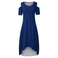 thumbnail image 4 of Bigersell Robes Décontractées pour Femmes Mode Femmes Été Décontracté Manches Courtes Épaules Dénudées Robe de Couleur Unie Robes d'Été Robe Soleil Régulière Robes, Style 28844, Bleu 5TG, 4 of 5