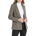 thumbnail image 4 of INSPIRE CHIC Blazer à Carreaux pour Femmes, Rentrée Scolaire, Revers Cranté, Manches Longues, un Bouton, Brun, P, 4 of 7