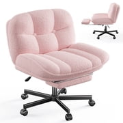 Exenoray Luxury Big and Tall Teddy Fabric Office Chair with Footrest, 26.77" xtra Wide Padded Desk Chair, 105°-120° Tilt Swivel Task Chair, Heavy Duty 250lbs Capacity, Pink