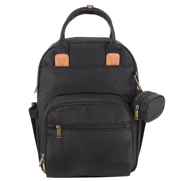 Baby Essentials ‘The Essential’ Multi-Pocket Mesh Padded Back Baby Diaper Bag Backpack with Insulated Bottle Pockets, Detachable Pacifier Pouch and Stroller Straps in Black