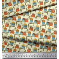 thumbnail image 2 of Soimoi Yellow polyester Crepe Fabric Tree & House Architectural Printed Fabric 1 Yard 52 Inch Wide, 2 of 5