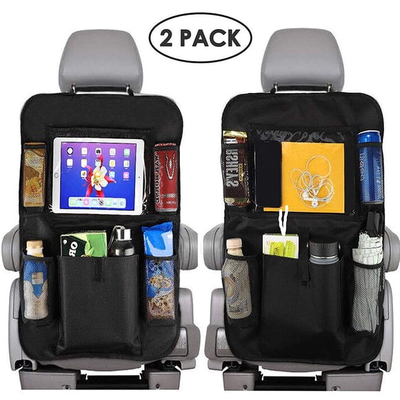 Car Backseat Organizer with Tablet Holder and Storage Pockets - Kick Mats Seat Back Protectors for Kids and Toddlers (2 Pack)