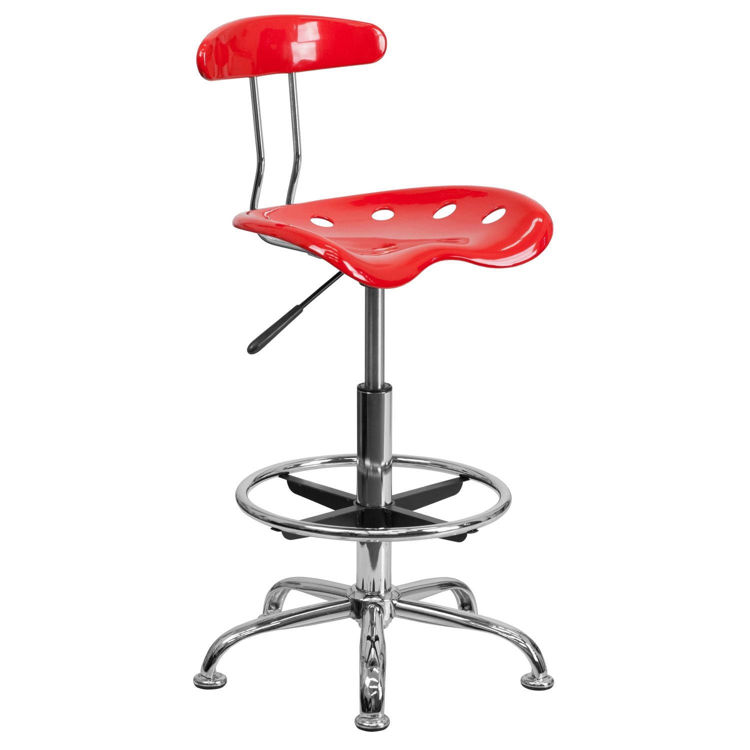 Vibrant Red and Chrome Drafting Stool with Tractor Seat