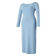 thumbnail image 2 of Women Long Bodycon Dress Solid Color Knitted Ribbed Square Neck Long Sleeve Dress Spring Fall Party Club Skinny Dress, 2 of 9