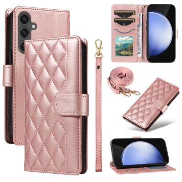 Samsung Galaxy S24 FE 5G Phone Case , Wallet Flip Cover Adjustable Crossbody Lanyard Magnetic Card Slots