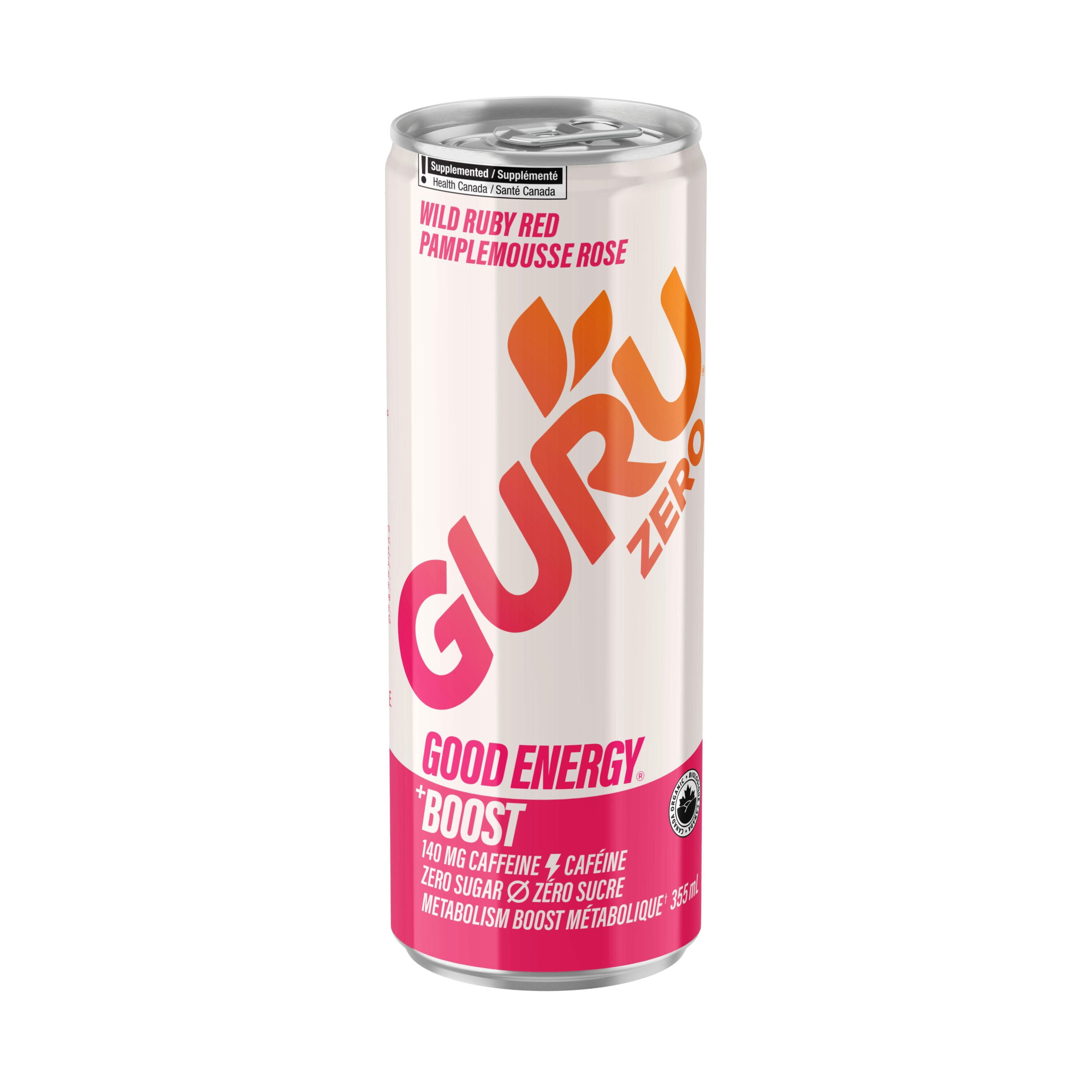 GURU Boisson Énergétique Bio, Sans Sucre, Rouge Rubis Sauvage, canette de 355 ml